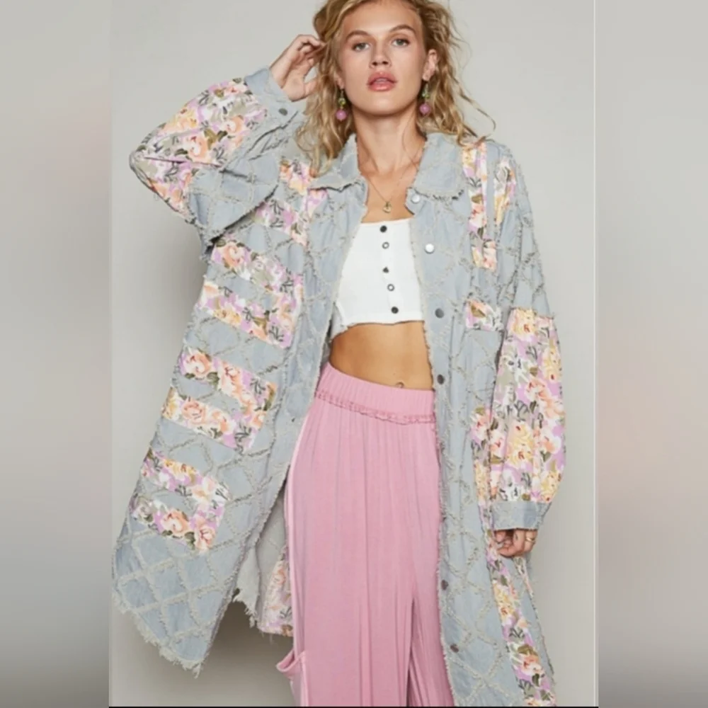 POL Floral Patchwork Denim Jacket NWOT Sz M - Picture 1 of 8